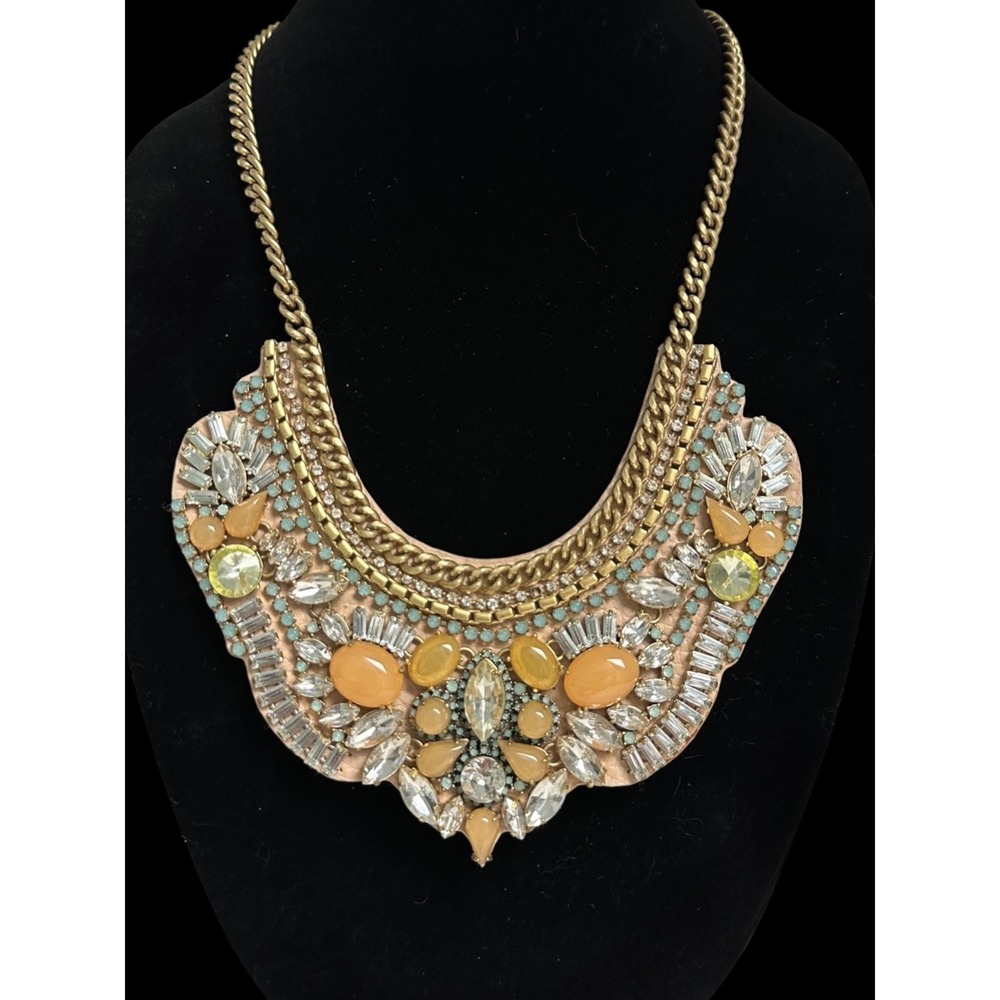 Stella & Dot Giverny Bib Necklace Women OS Gold Peach Statement Crystal